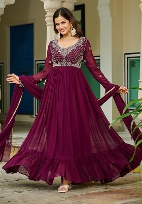 Maroon Embroidery Georgette Kurta Set