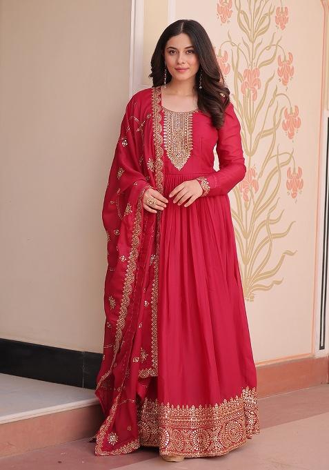Pink Embroidery Georgette Kurta Set