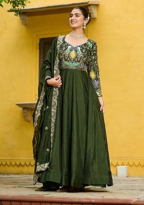 Green Embroidery Silk Kurta Set