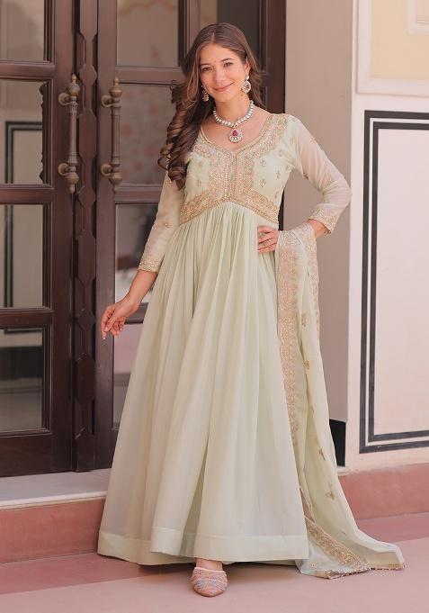 Pista Embroidery Georgette Kurta Set