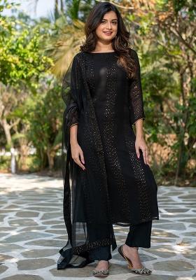 Black Thread Work Georgette Kurta Set
