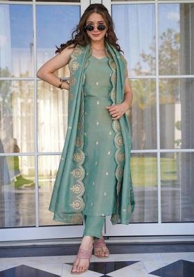 Sea Green Thread Work Viscose Kurta Set