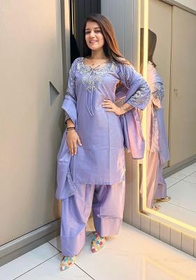 Lavender Embroidery Crepe Salwar Suit Set