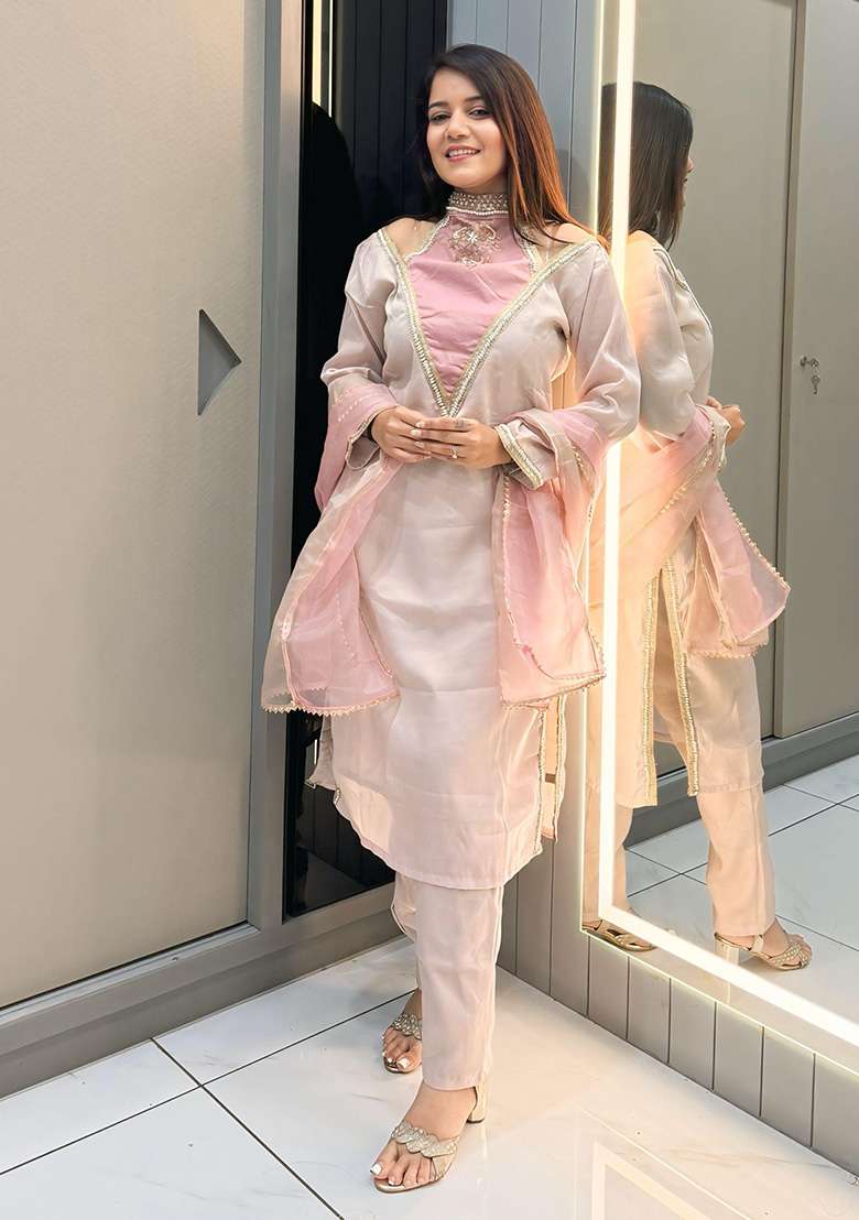 Rose Embroidered Shimmer Pakistani Suit Set - Indya