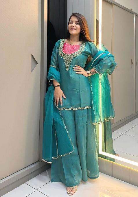 Sky Blue Embroidery Shimmer Salwar Suit Set