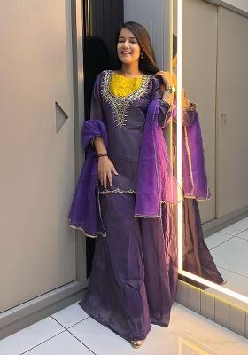 Purple Embroidery Shimmer Salwar Suit Set