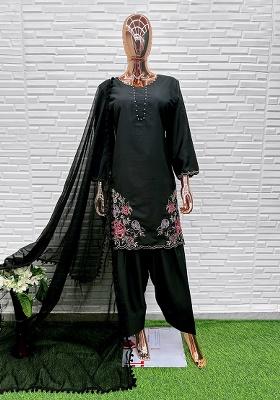 Black Embroidery Crepe Salwar Suit Set