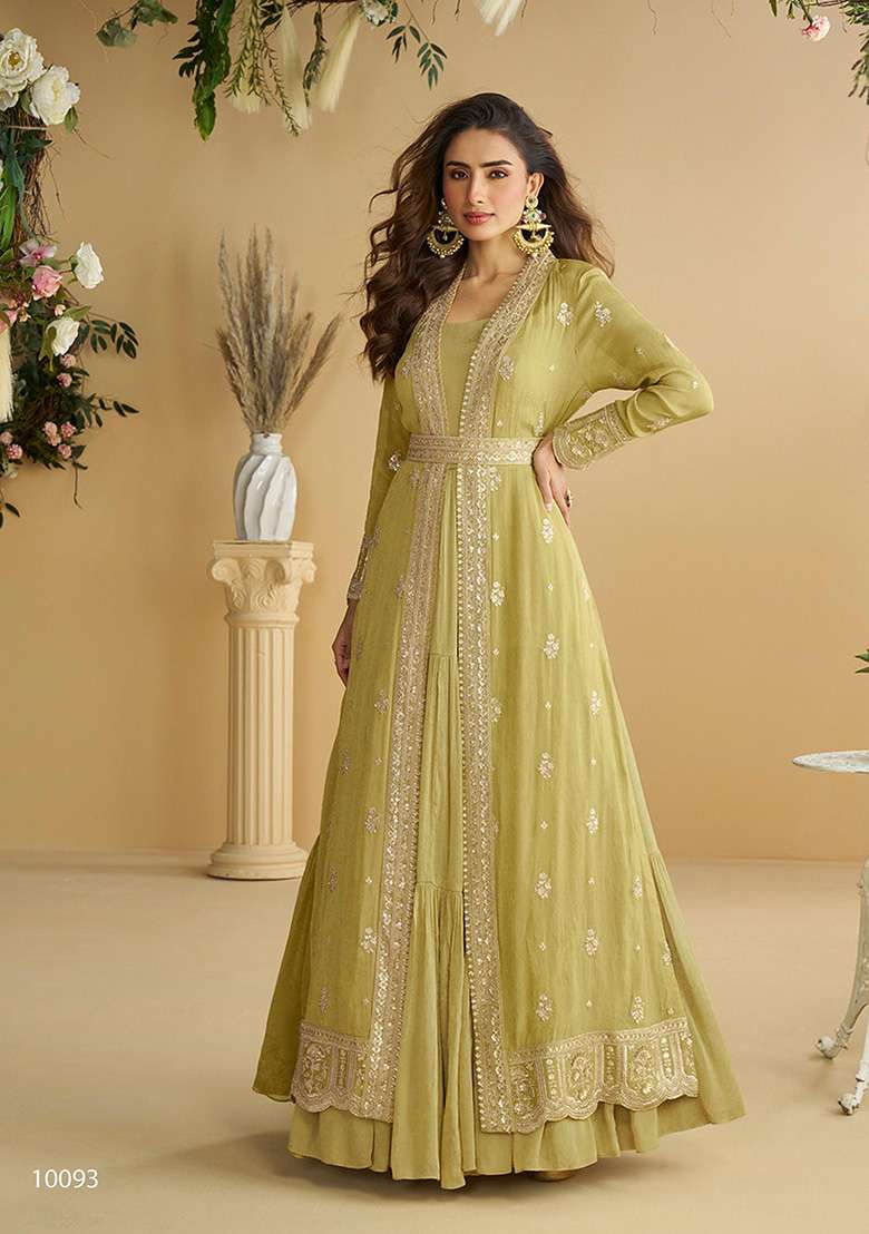 Mustard Embroidered Silk Blend Anarkali Set - Indya