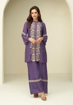 Violet Embroidery Silk Salwar Suit Set