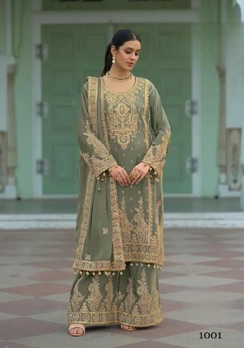 Mehendi Embroidery Silk Salwar Suit Set