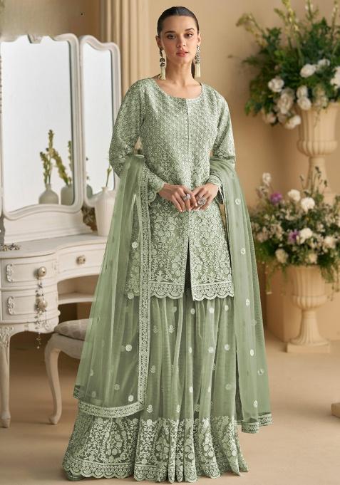 Green Embroidery Net Salwar Suit Set