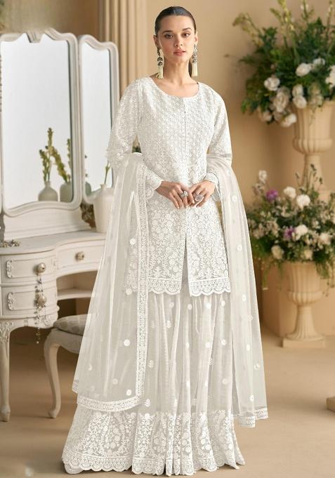 White Embroidery Net Salwar Suit Set