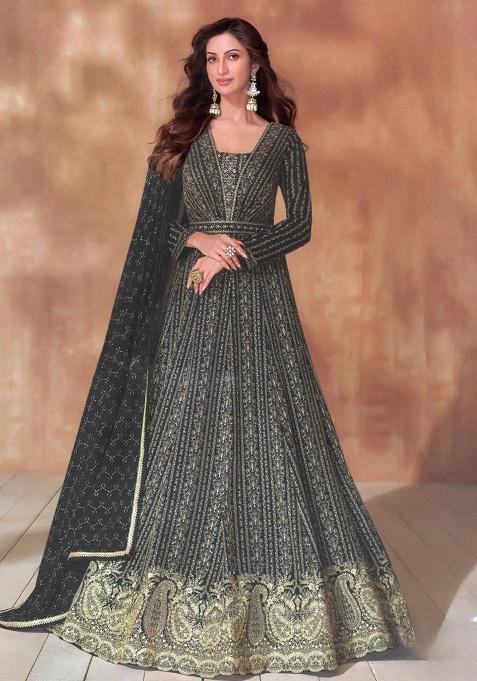 Black Embroidery Georgette Salwar Suit Set