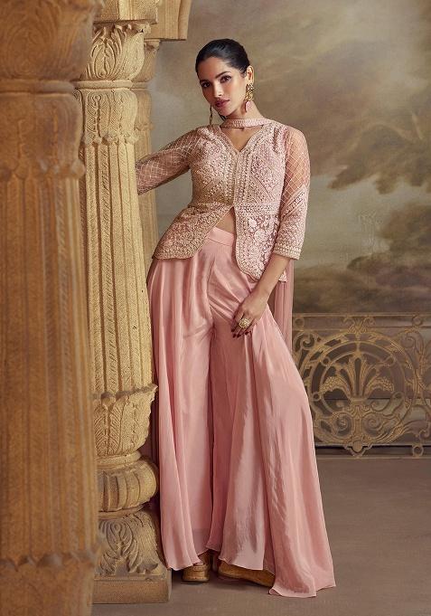 Baby Pink Embroidery Net Salwar Suit Set