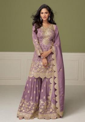 Purple Embroidery Shimmer Salwar Suit Set