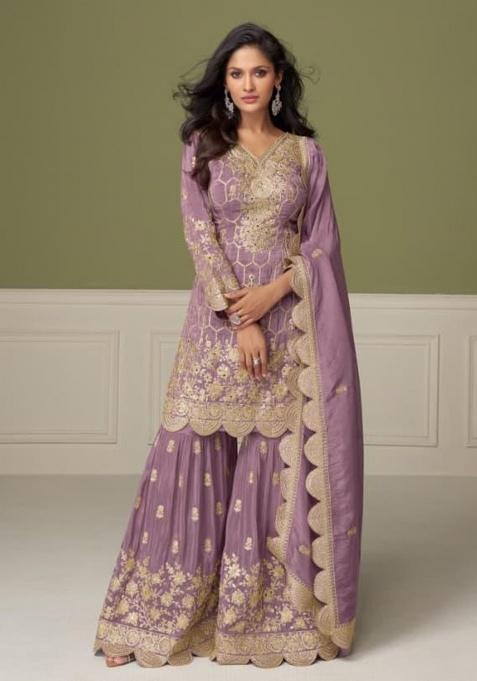 Purple Embroidery Shimmer Salwar Suit Set