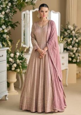 Purple Embroidery Georgette Salwar Suit Set