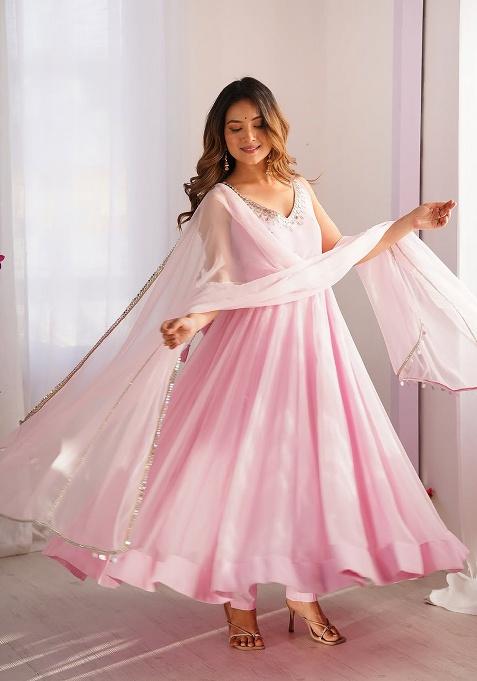 Pink Embroidery Georgette Sharara Set