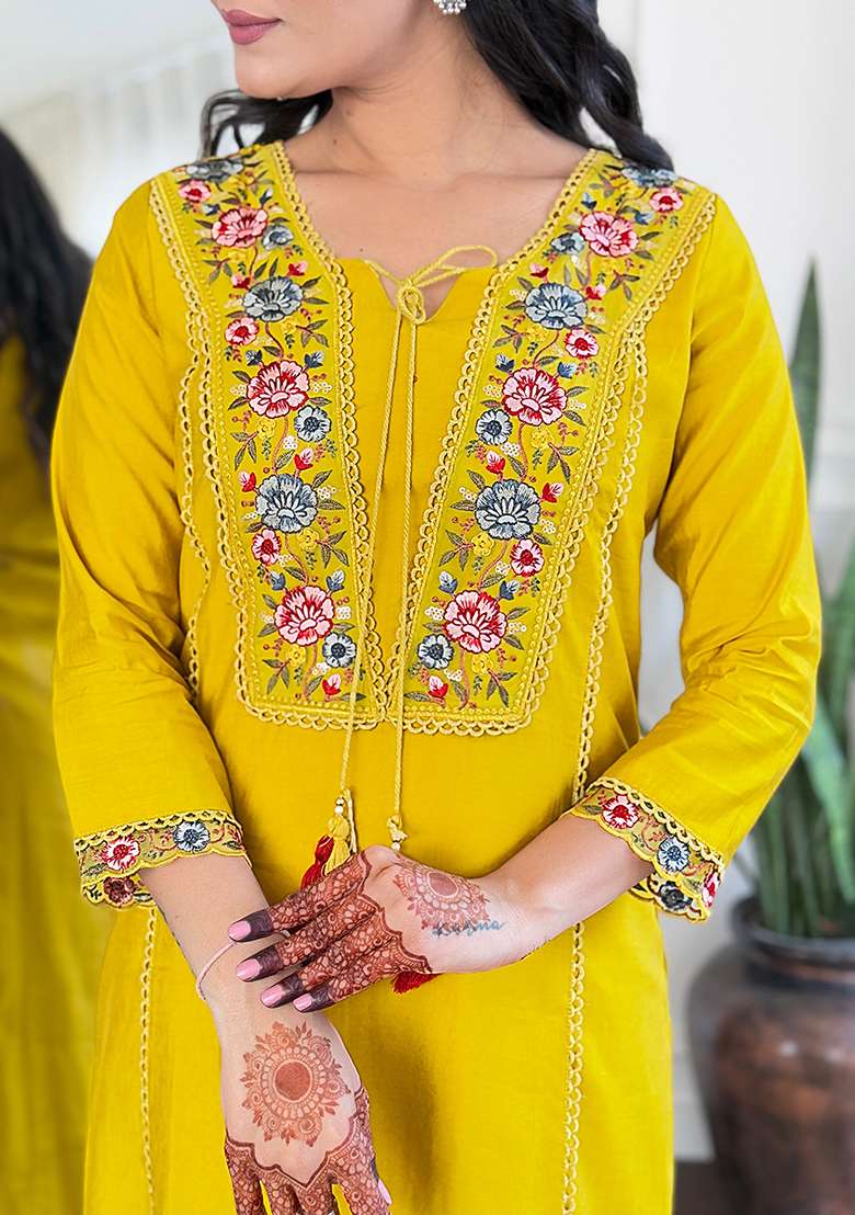 Musterd Embroidered Viscose Straight Kurta Set - Indya