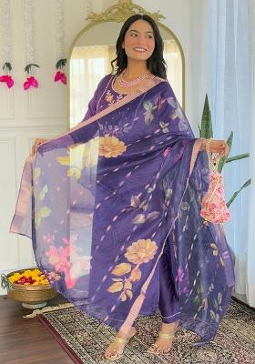Purple Embroidery Viscose Kurta Set