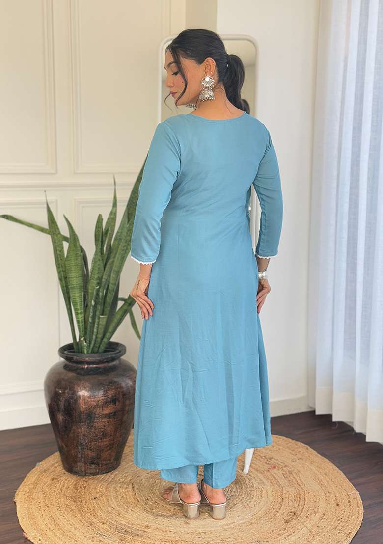 Firozi Embroidered Viscose Straight Kurta Set - Indya