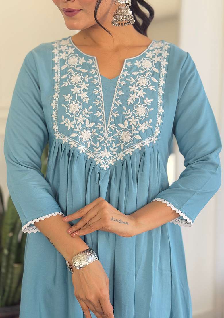 Firozi Embroidered Viscose Straight Kurta Set - Indya