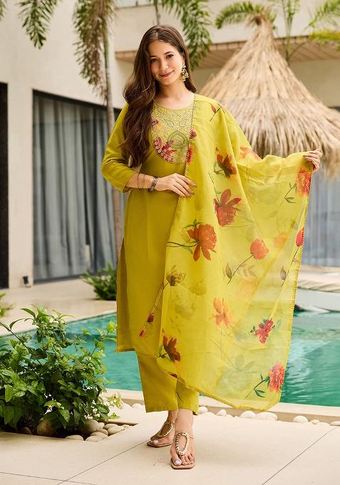 Lemon Embroidery Rayon Kurta Set