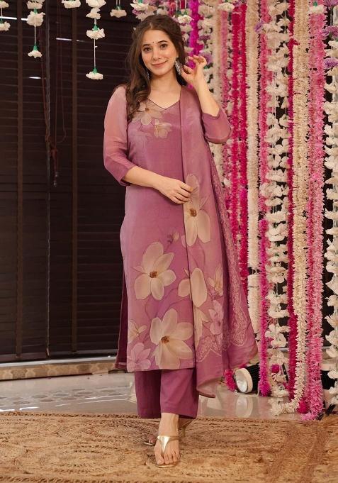 Onion Printed Silk Kurta Set