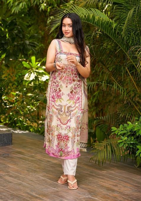 Multicolor Printed Crepe Kurta Set