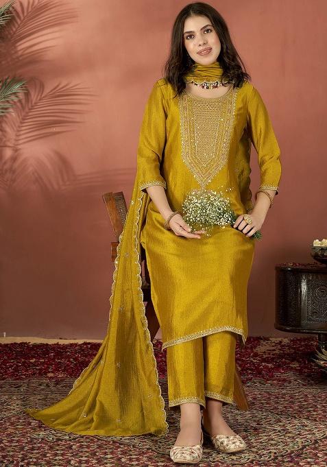 Musterd Embroidery Silk Kurta Set