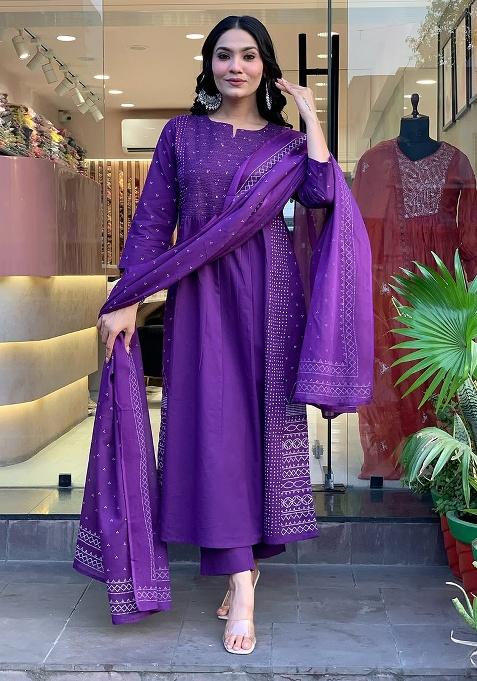 Blue Embroidery Chanderi Kurta Set