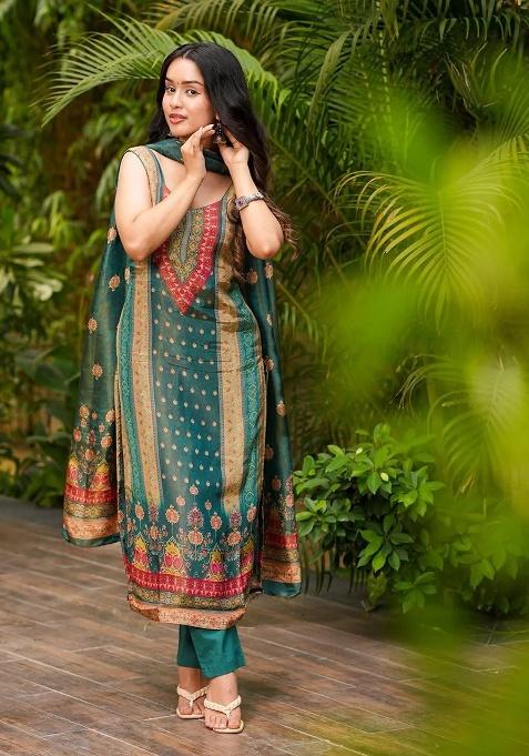 Pink Printed Silk Kurta Set