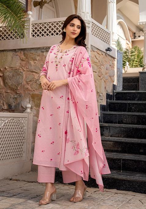 Yellow Printed Chanderi Kurta Set