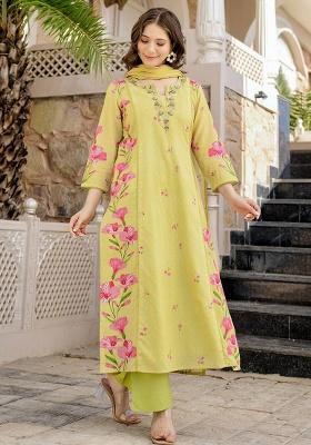 Pink Printed Chanderi Kurta Set