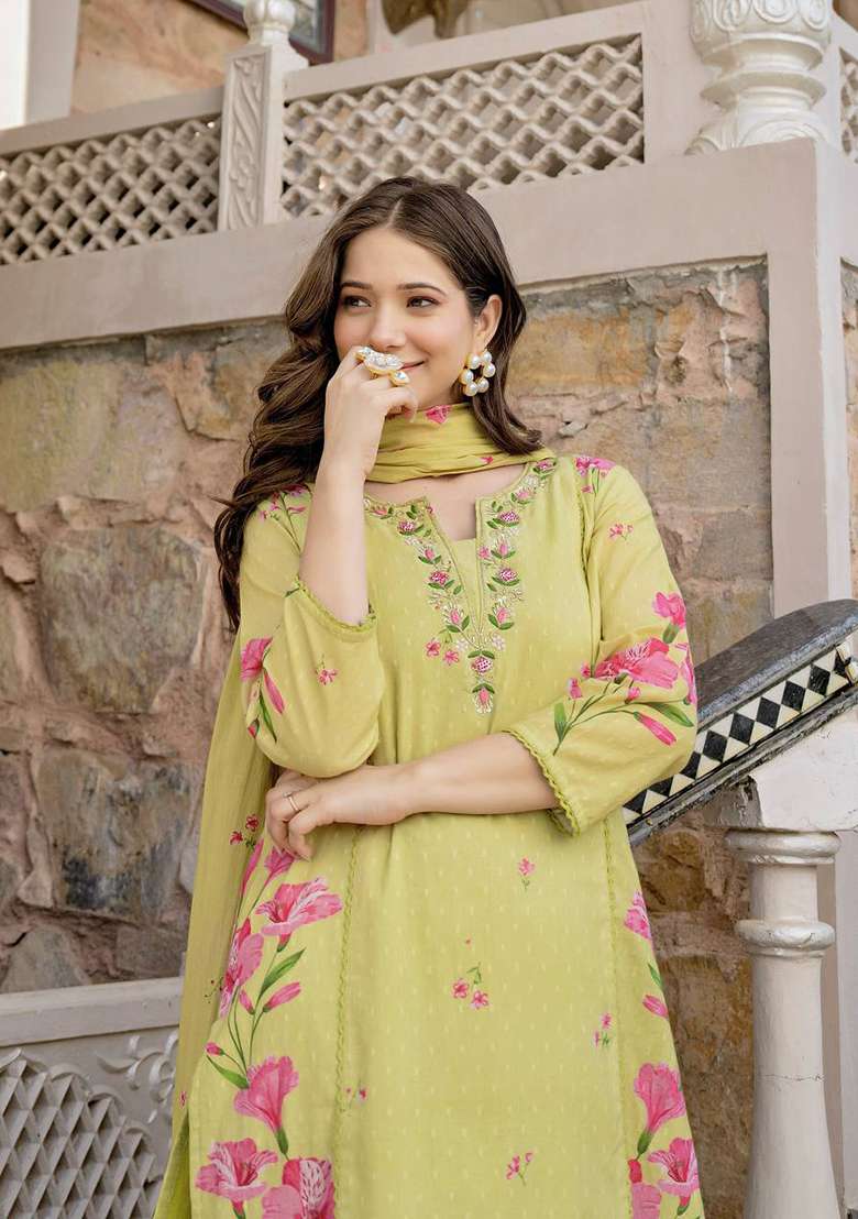 Pink Printed Chanderi Kurta Set - Indya