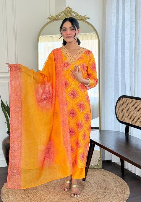 Yellow Embroidery Rayon Kurta Set