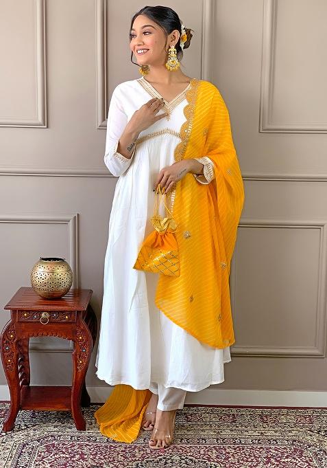 Yellow Embroidery Silk Kurta Set