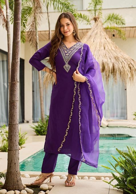Violate Embroidery Rayon Kurta Set