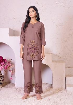 Pink Embroidery Heavy Rayon Kurta Set