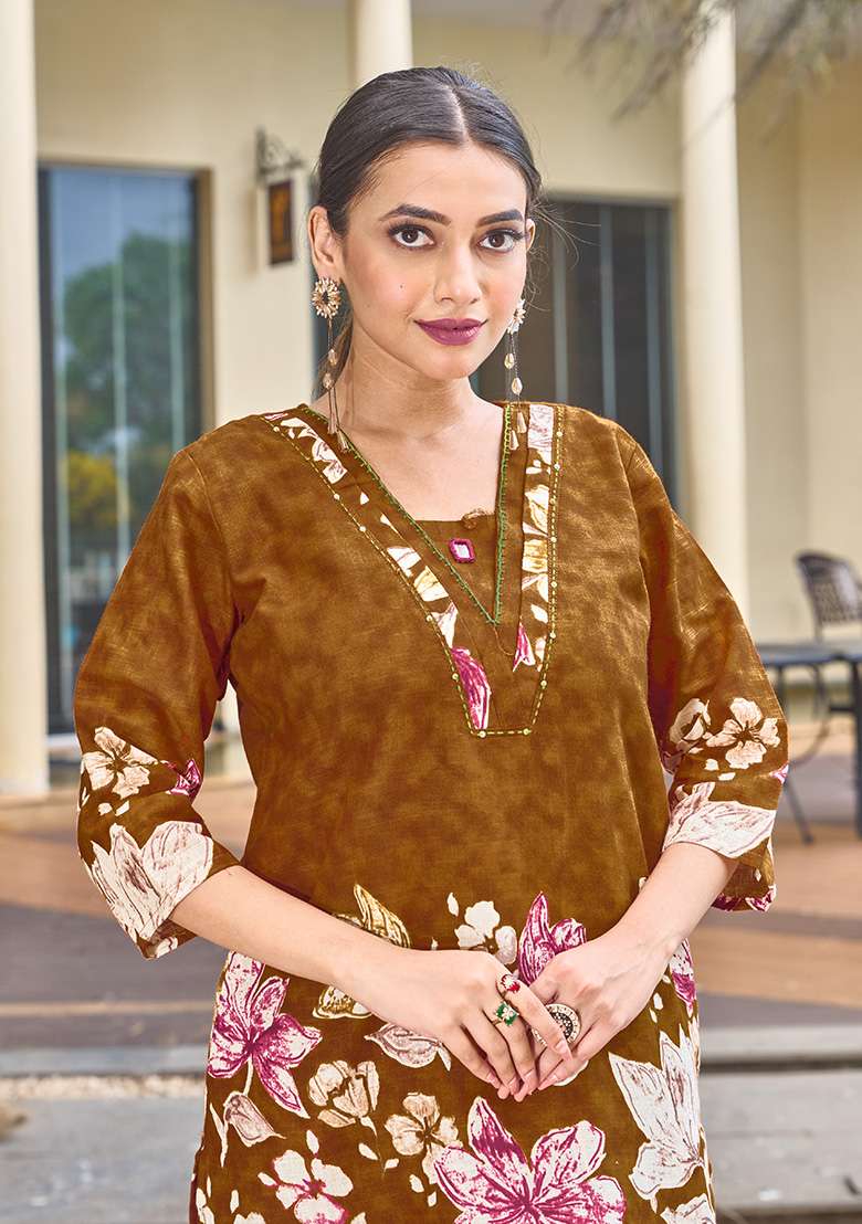 Musterd Floral Print Blended Co Ord Set - Indya