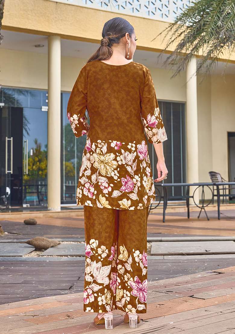 Musterd Floral Print Blended Co Ord Set - Indya