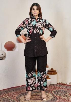 Brown Printed Cotton Blended Kurta Set