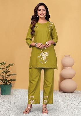 Musterd Embroidered Rayon Co Ord Set