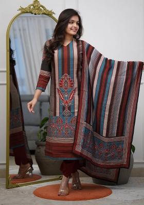 Black Printed Rayon Pakistani Suit Set