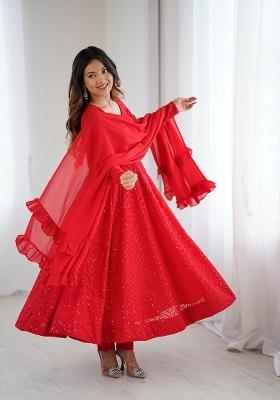 Red Sequence Work Georgette Salwar Kameez