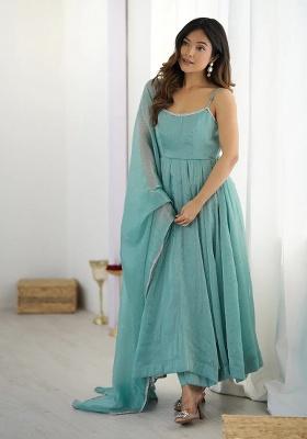 Sky Blue Siroski Work Silk Salwar Kameez