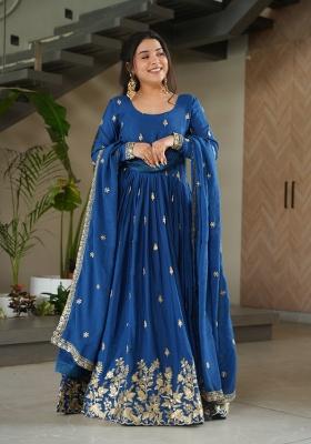 Blue Embroidery Chinon Salwar Kameez