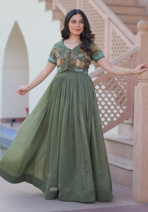Sea Green Embroidery Crunchy Salwar Kameez