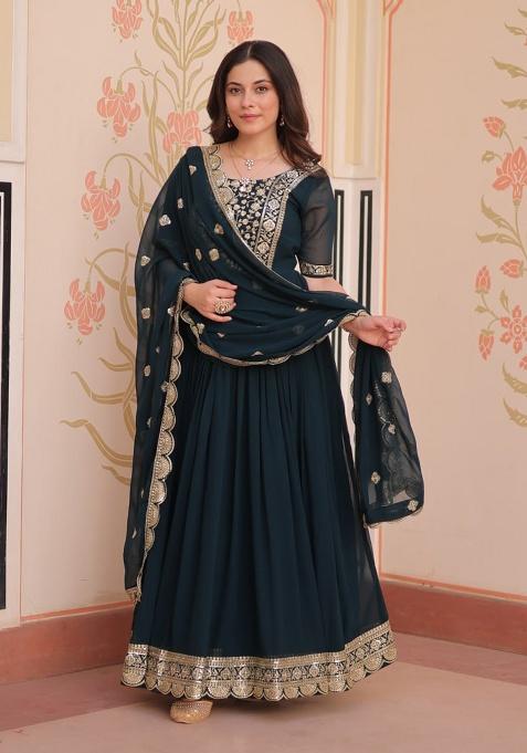 Rama Blue Embroidery Faux Blooming Salwar Kameez