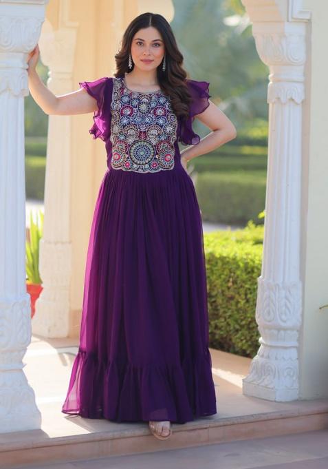 Purple Embroidery Faux Blooming Salwar Kameez